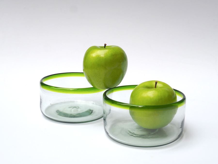 Glass Bowl with colourful Rim // Green
