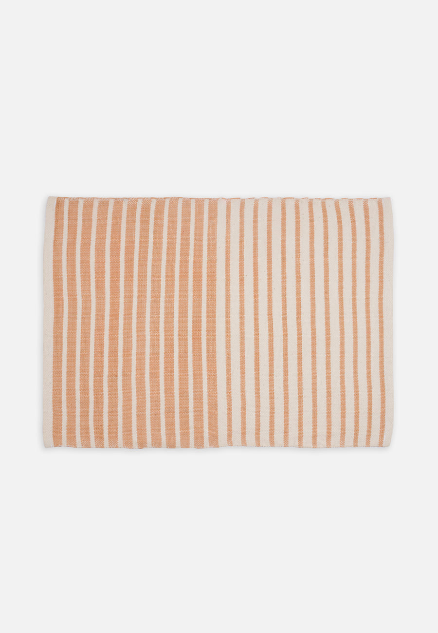 Cotton Placemats with Stripes // Natural-Orange // Set of 2