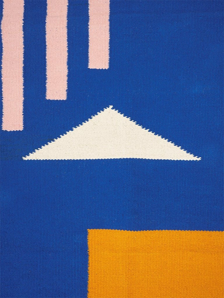 Cotton Carpet with Geometric Pattern // Blue-Orange </br> Long