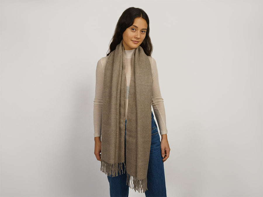 Alpaca Wool Scarf with Fringes // Taupe