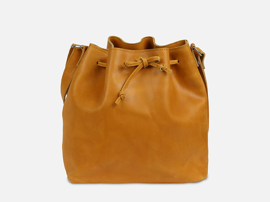 Leather Bucket Bag // Camel