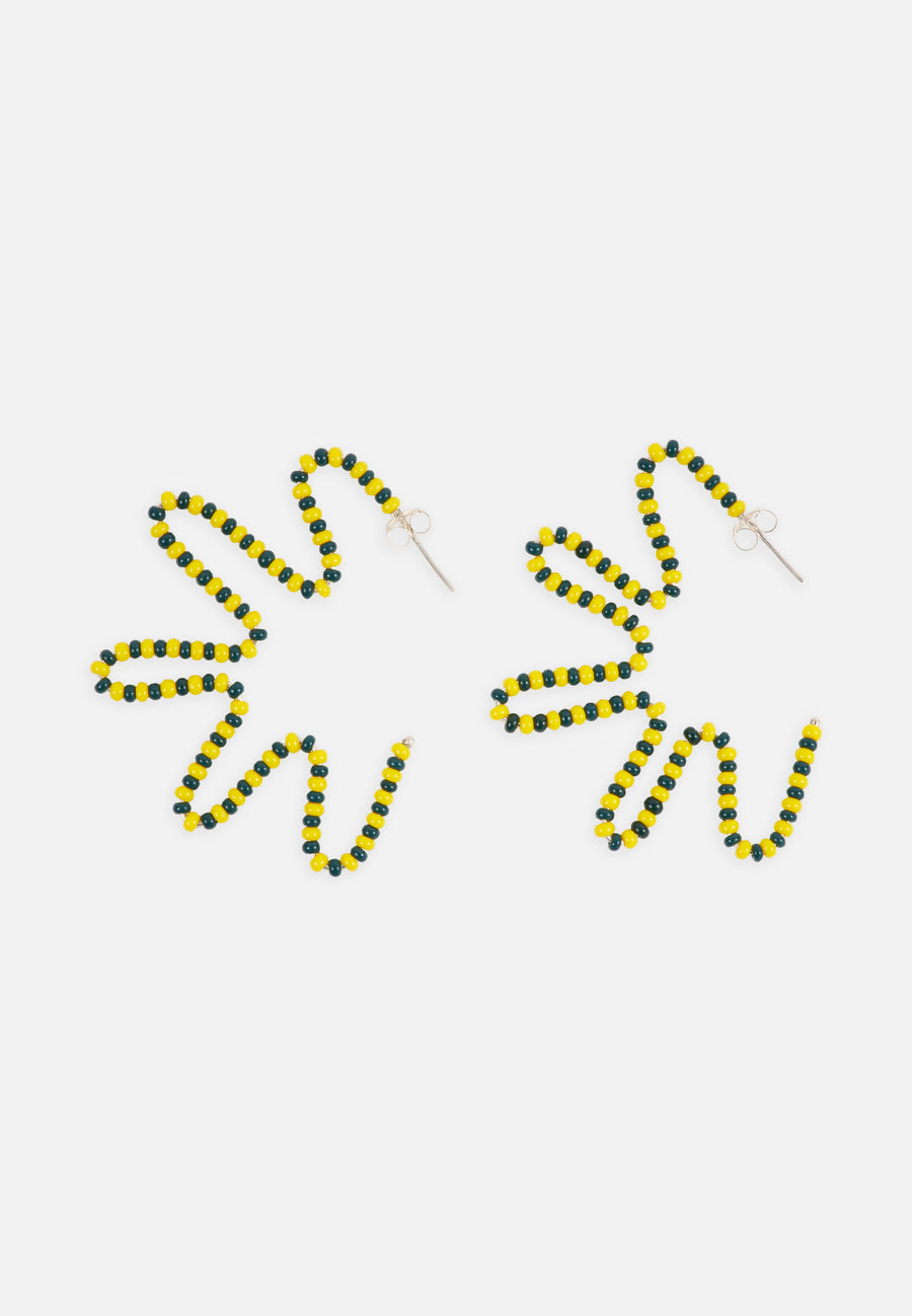 FOLKDAYS x SABINNA Two-Tone Floral Glass Bead Earrings // Yellow-Teal