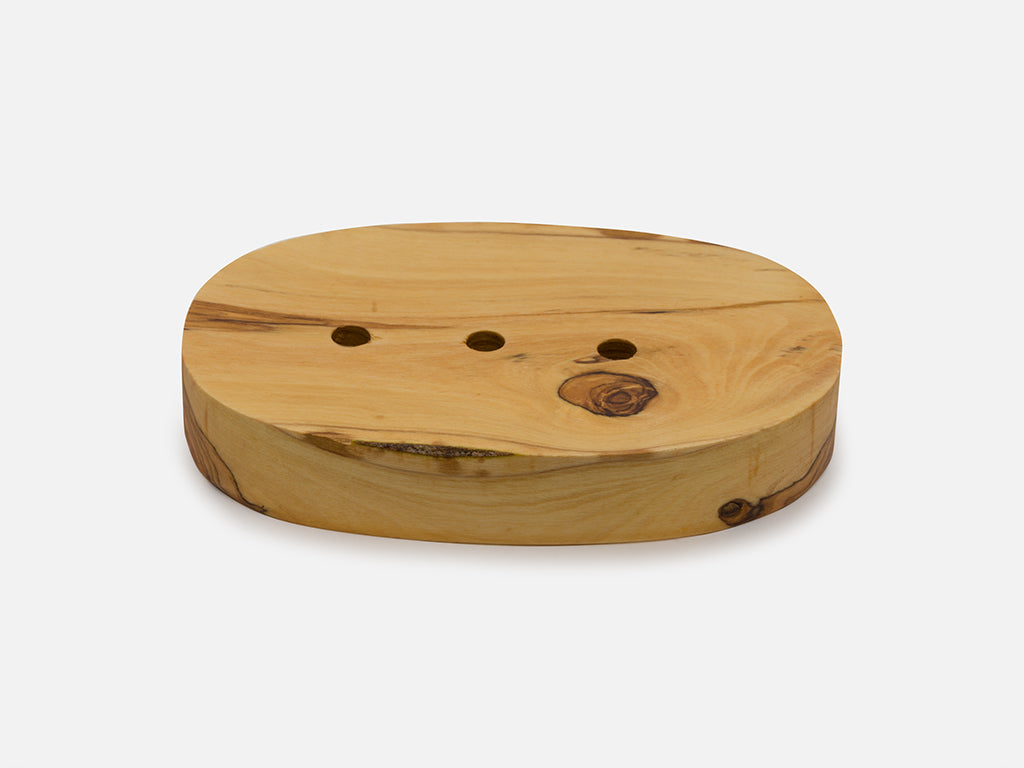 Olive wood soap dish oval, set including tray + natural soap