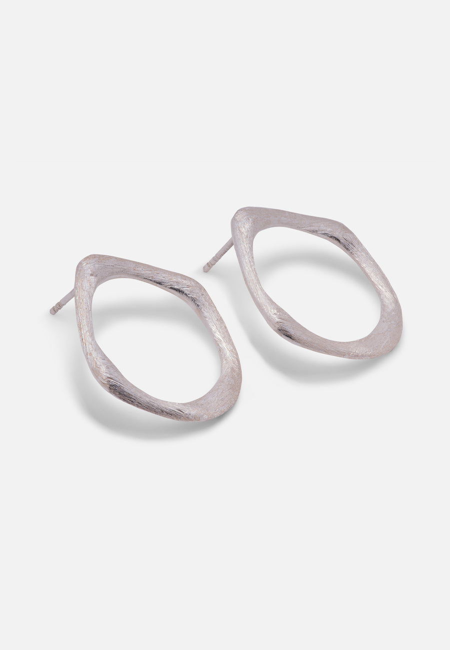 Organic Shape Open Drop Stud Earrings // Matte Silver
