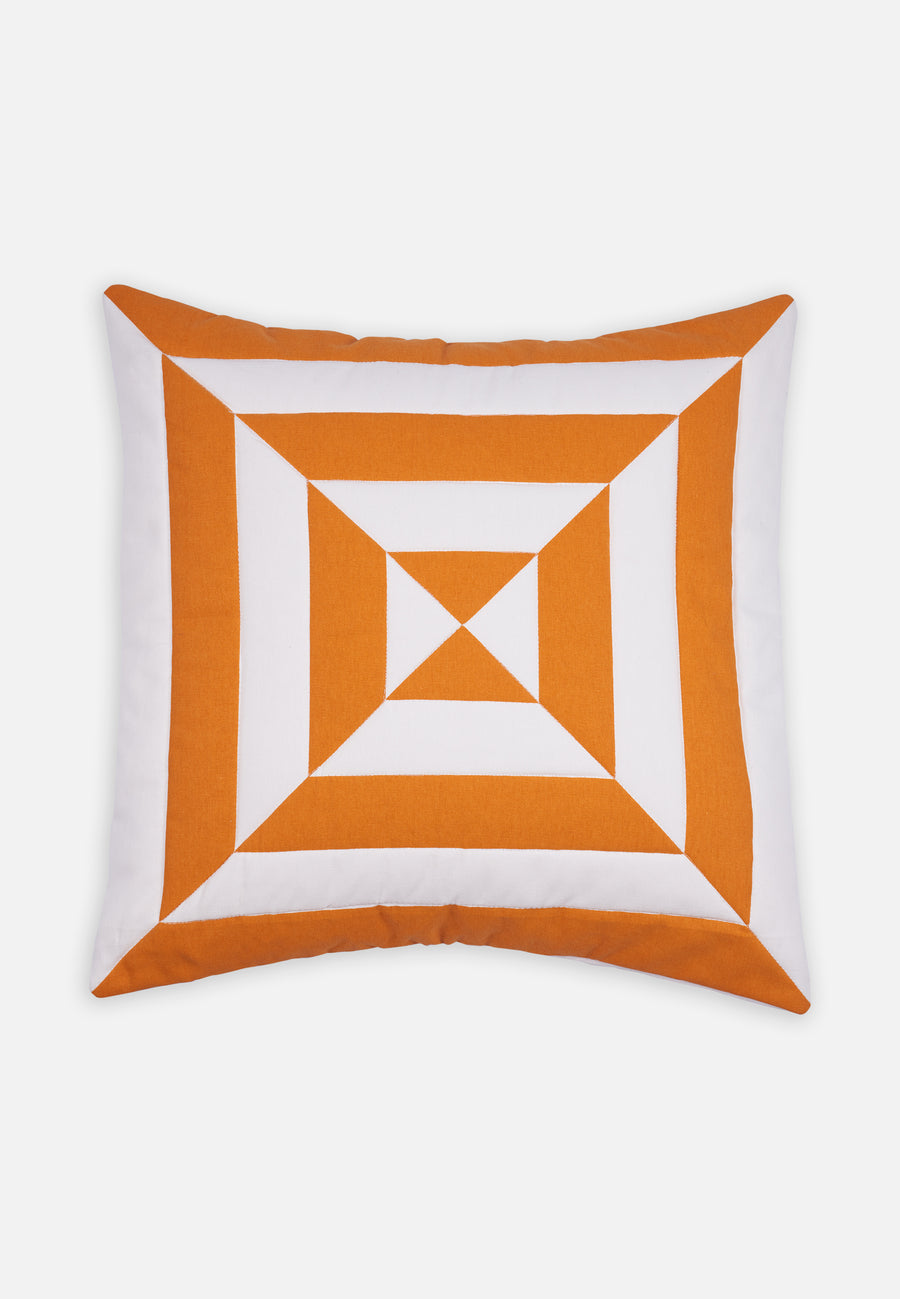 Quilted Cushion Cover with Abstract Pattern // Orange-White