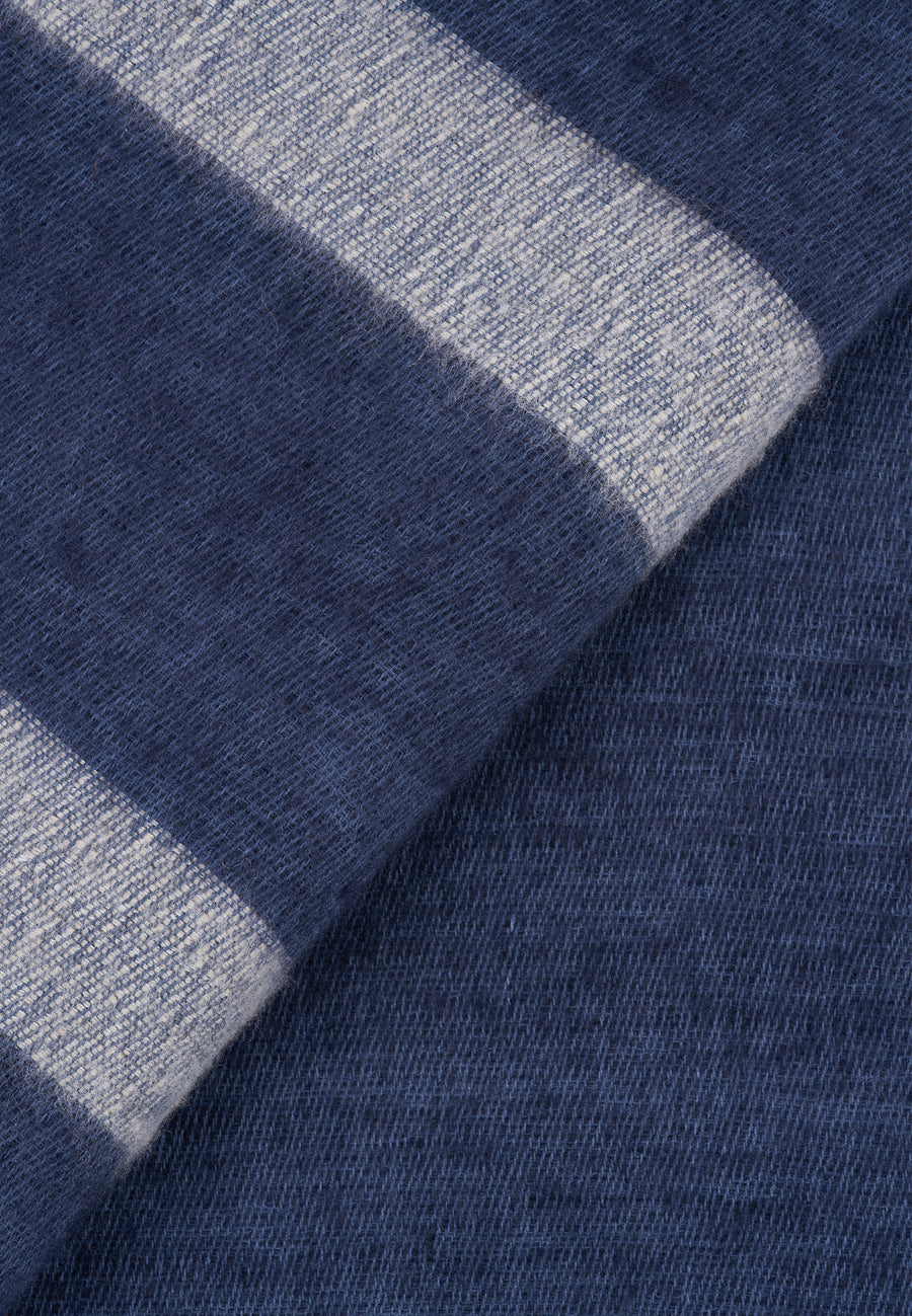 Yak Wool & Cotton Blanket with Stripes // Blue-Beige