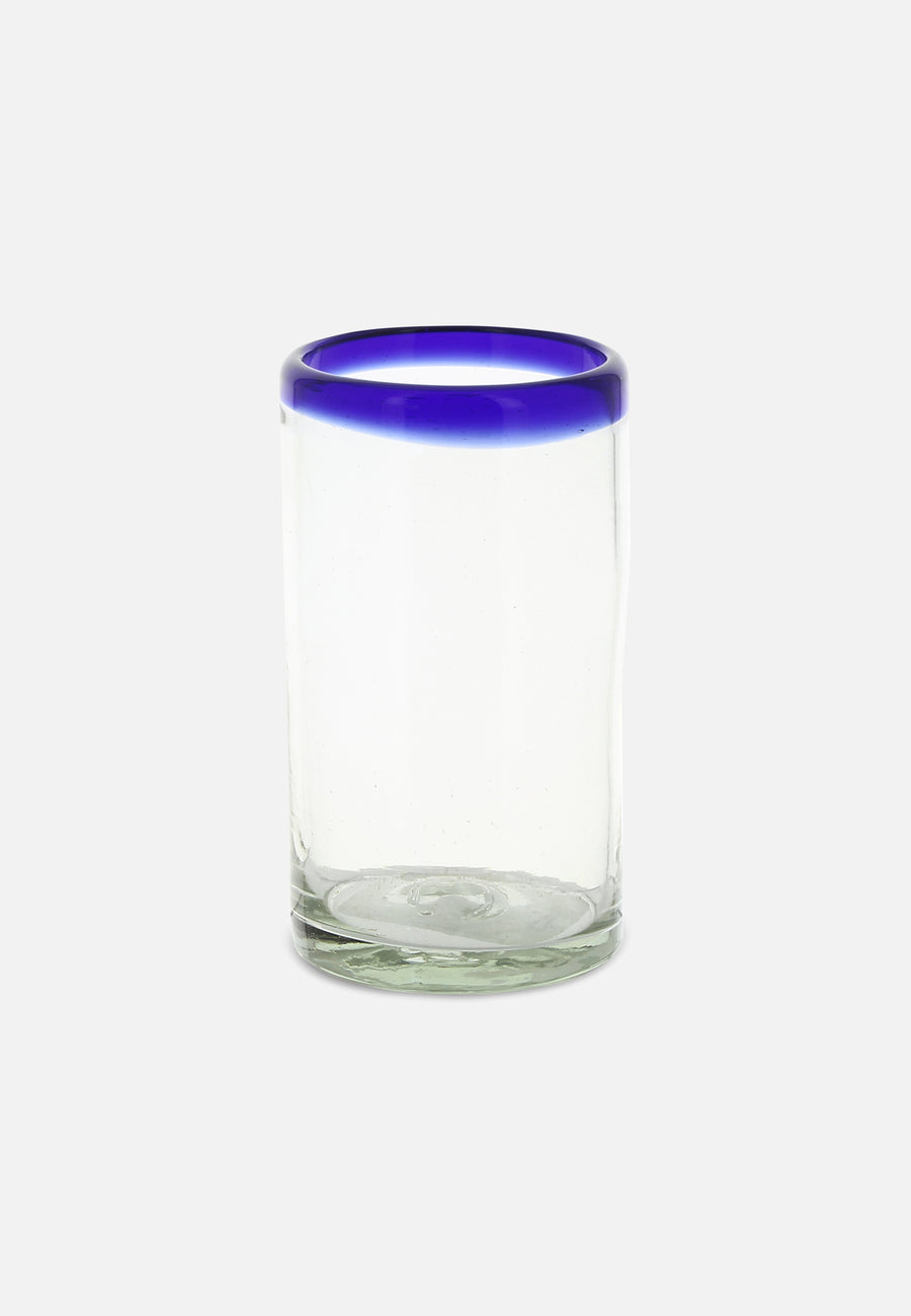 drinking glass with blue rim