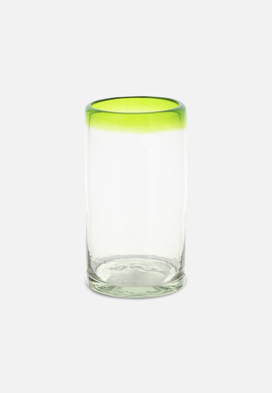 drinking glass with green rim