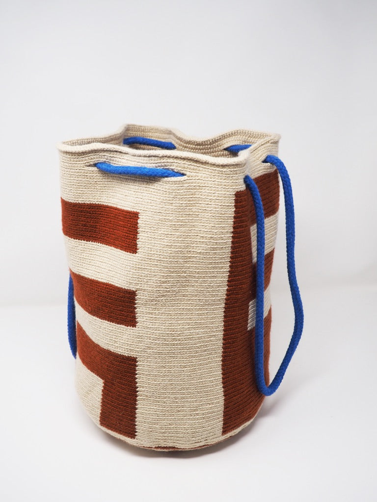 Kaya Cotton Bag with Blue Strap // Natural-Bordeaux