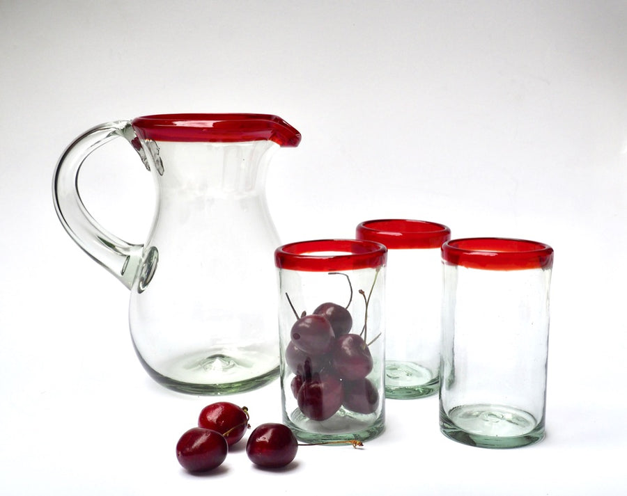 Drinking Glass with colourful Rim // Red // Tall