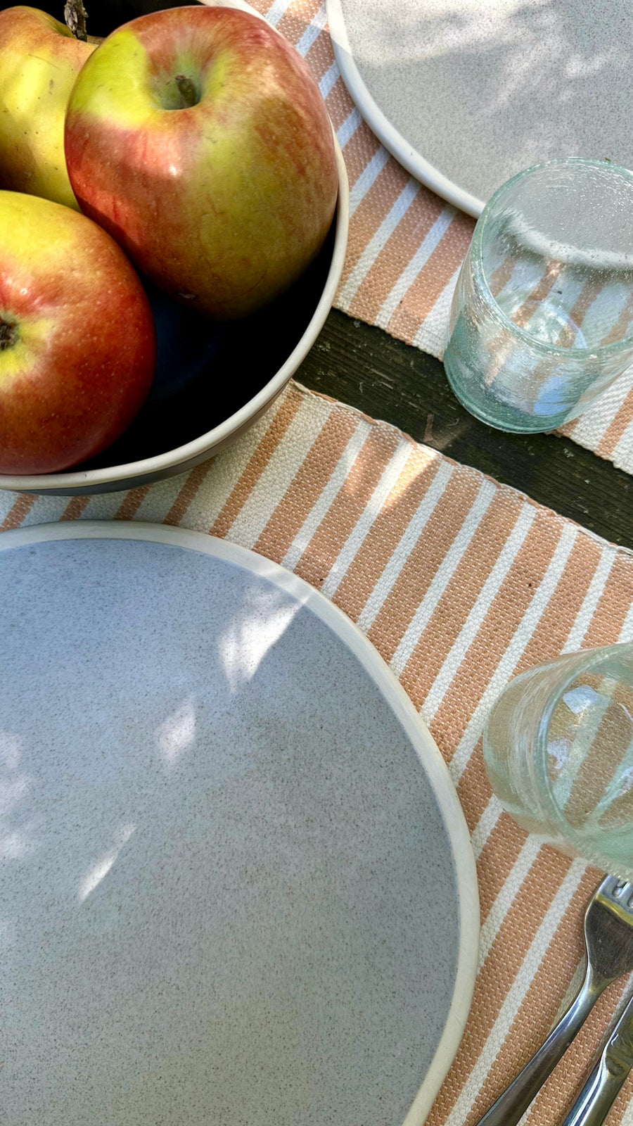 Cotton Placemats with Stripes // Natural-Orange // Set of 2