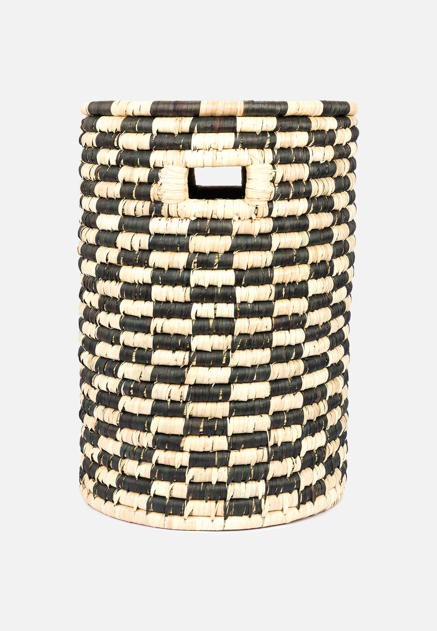 Round Laundry Basket from Palm Leaf // Natural-Black