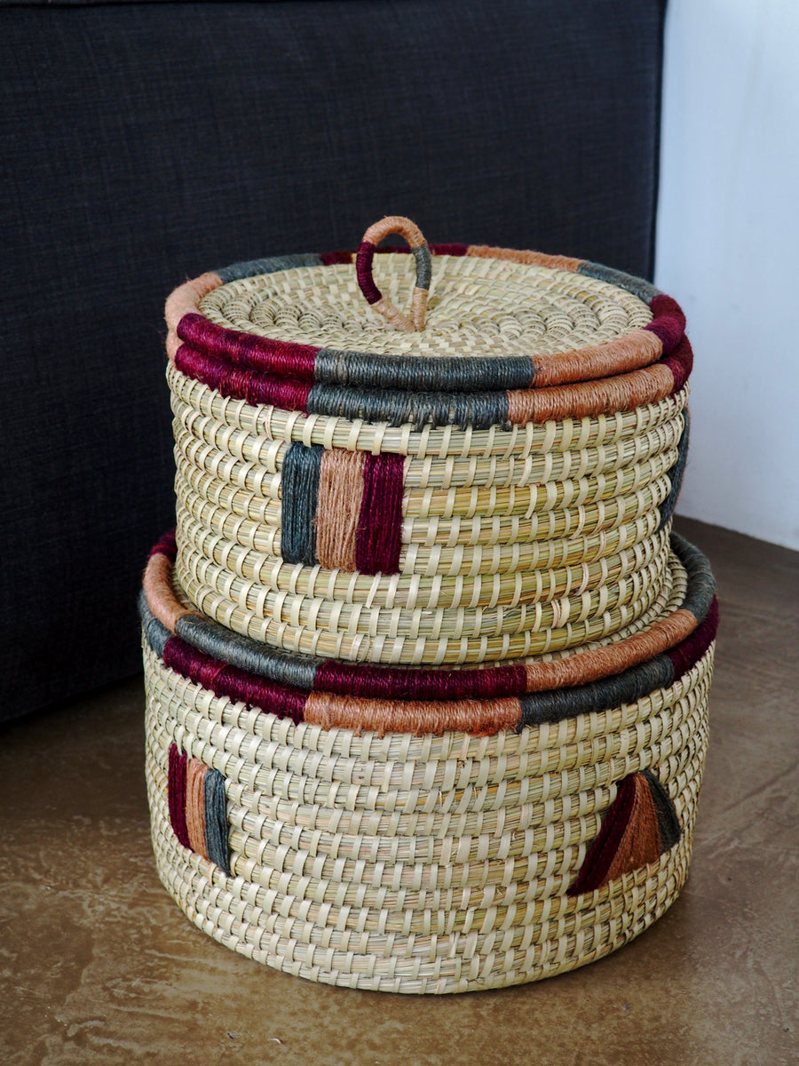 Kaisa grass Basket with Geometrical Pattern // Multicolored // Small