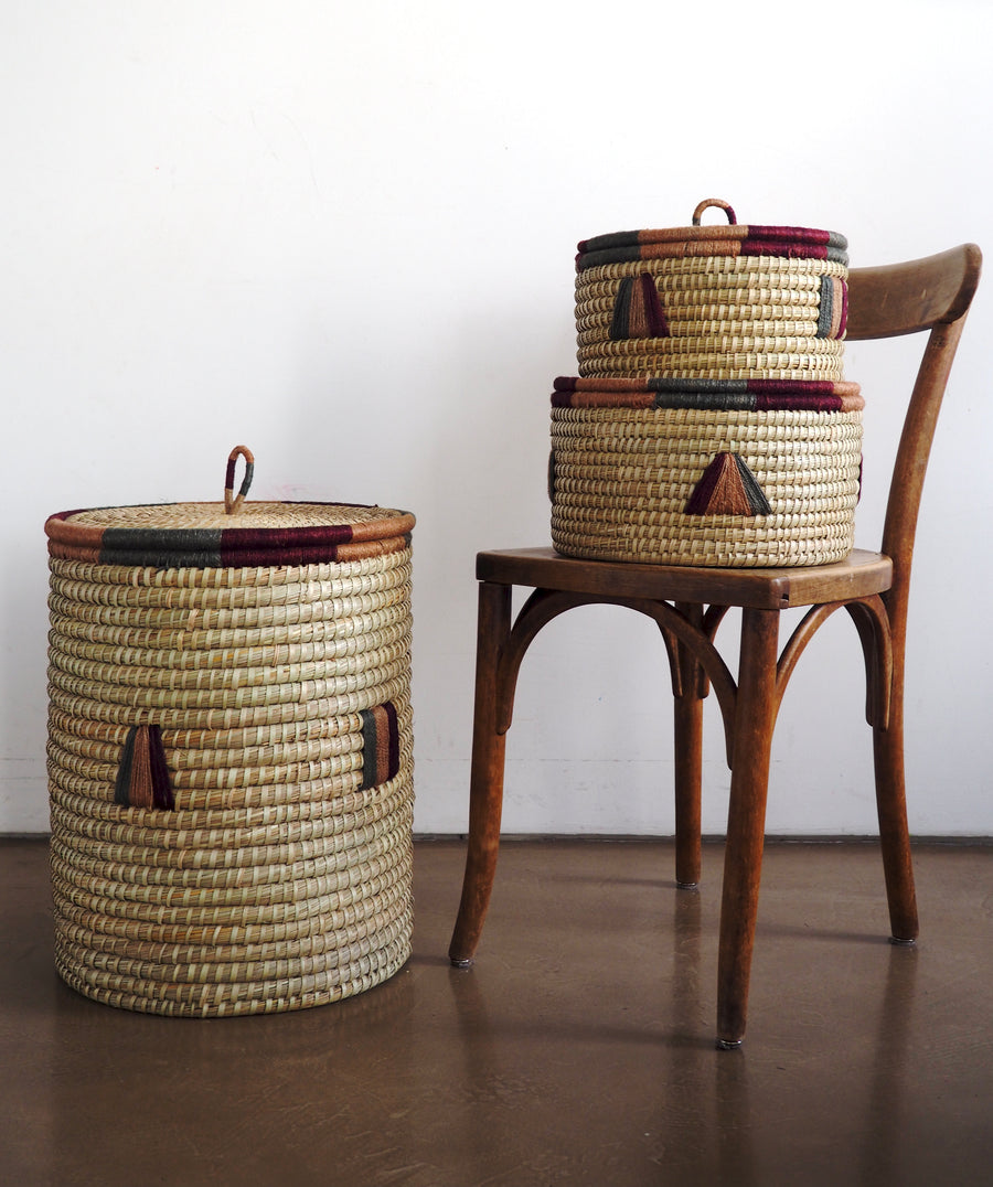 Kaisa grass Laundry Basket with Geometrical Pattern // Multicolored