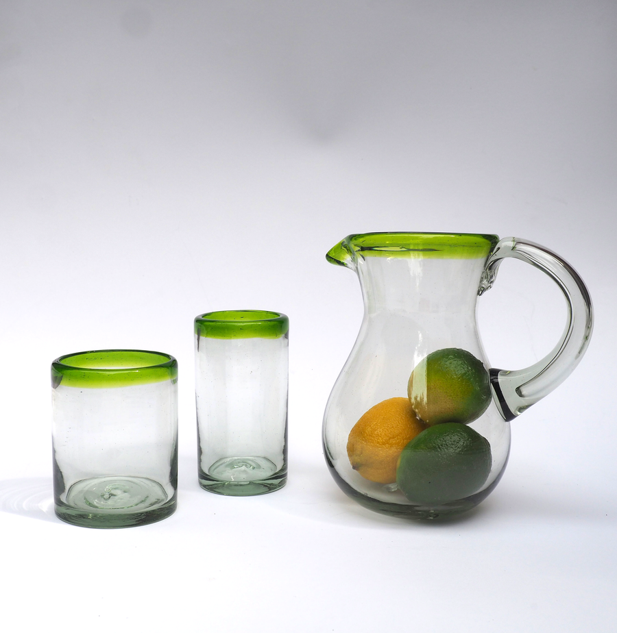 Drinking Glass with colourful Rim // Green // Tall