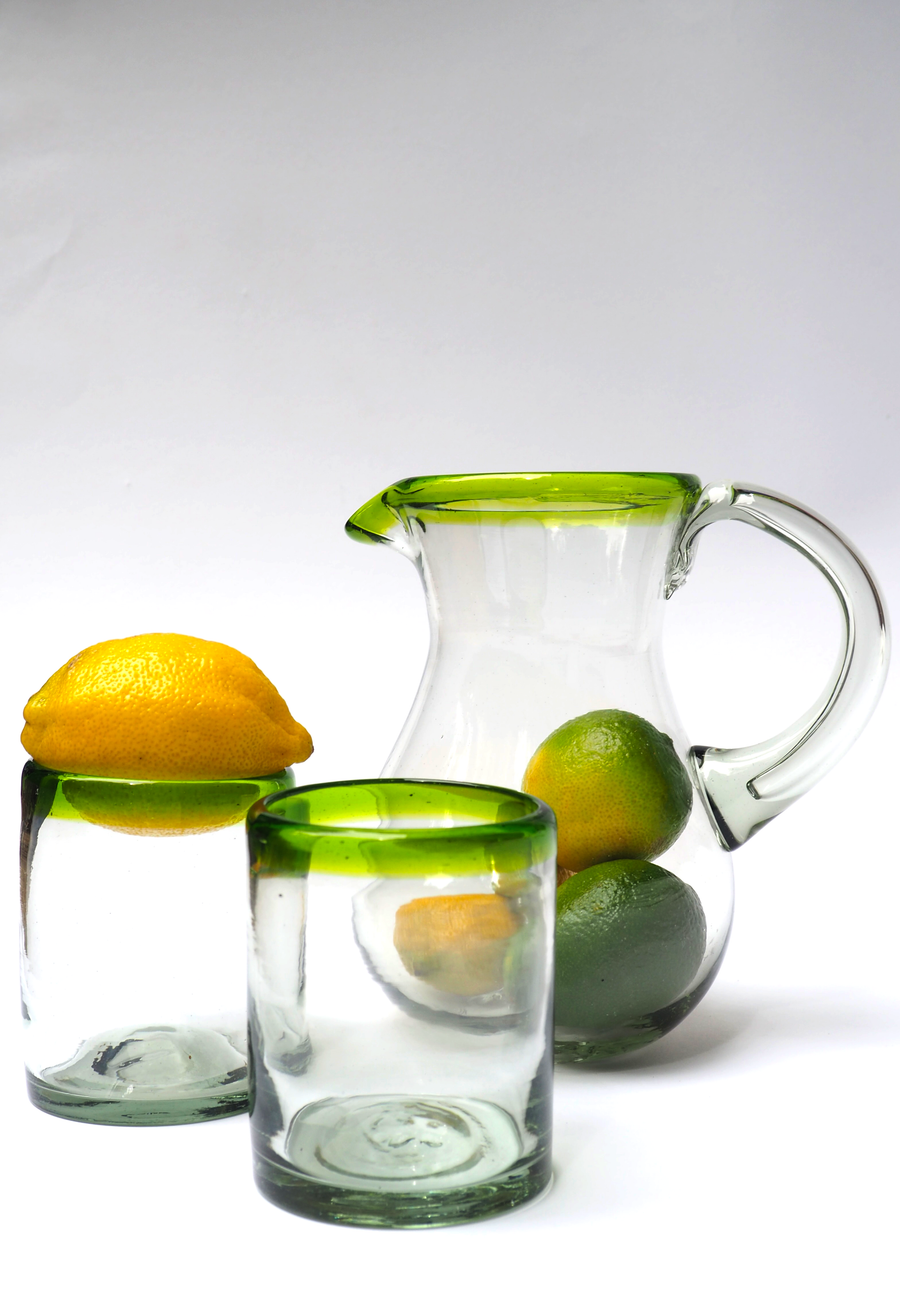 Glass Carafe with colourful Rim // Green