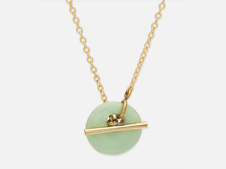 Delicate Necklace with Ceramic Pendant // Gold-Mint