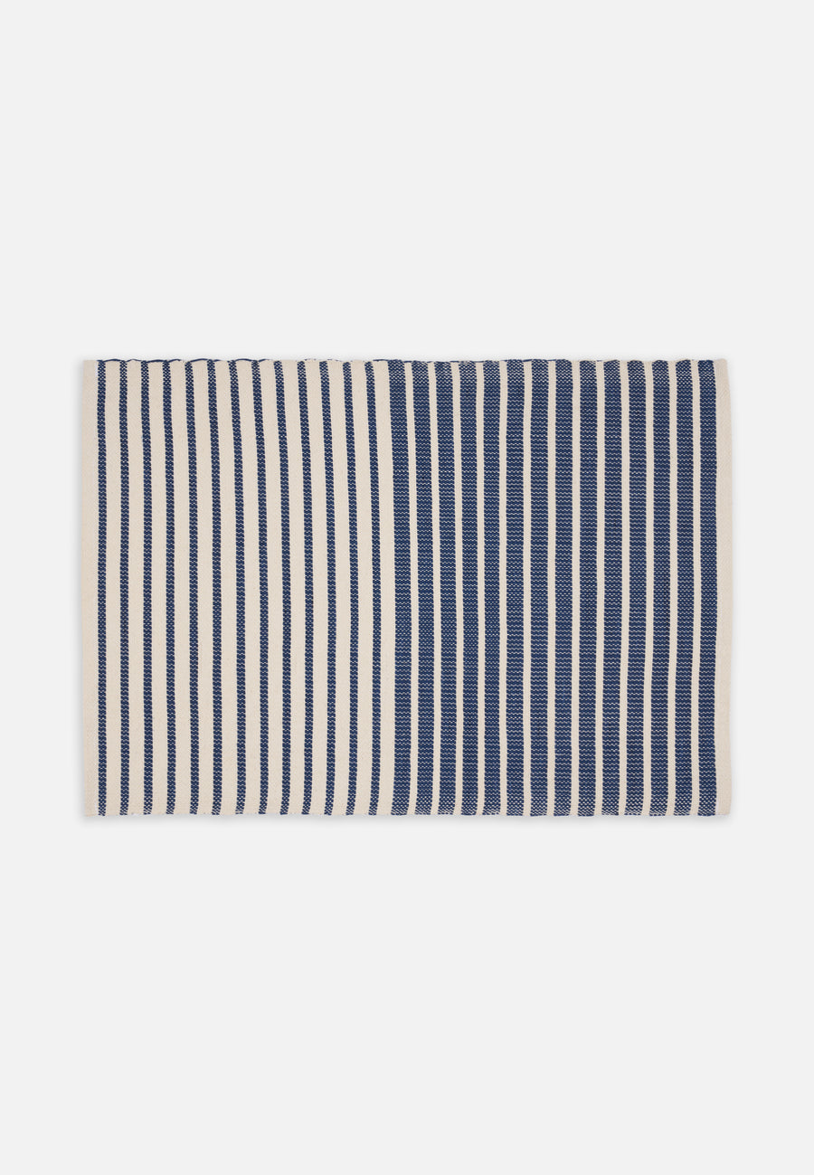 Cotton Placemats with Stripes // Natural-Blue // Set of 2
