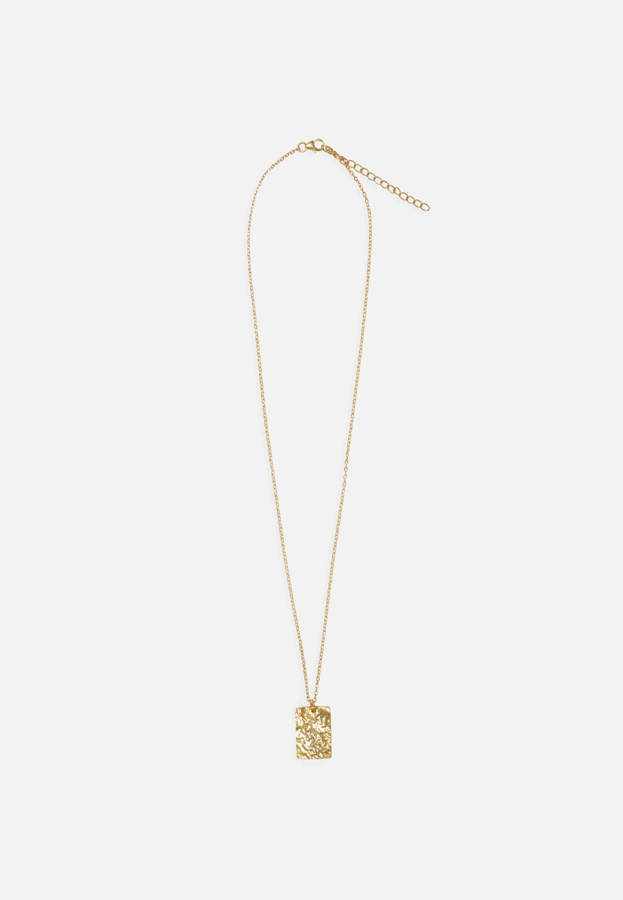 Necklace with Hammered Rectangular Pendant // Gold