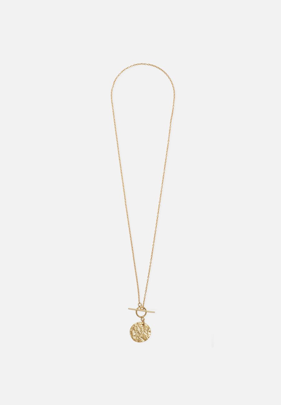 Necklace with Hammered Round Pendant // Gold
