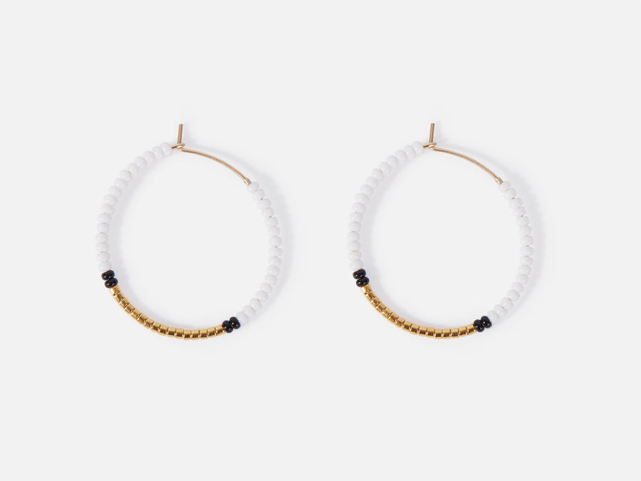 Hoops with Glass Beads // White-Gold-Black </br> Ø3 cm