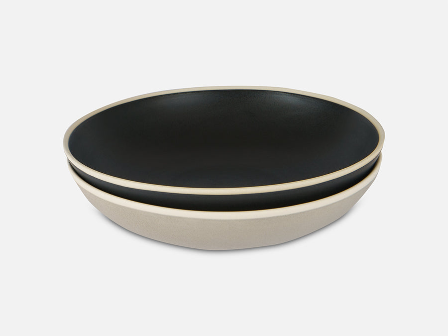 Flat Ceramic Bowl with White Rim // Black </br> Big