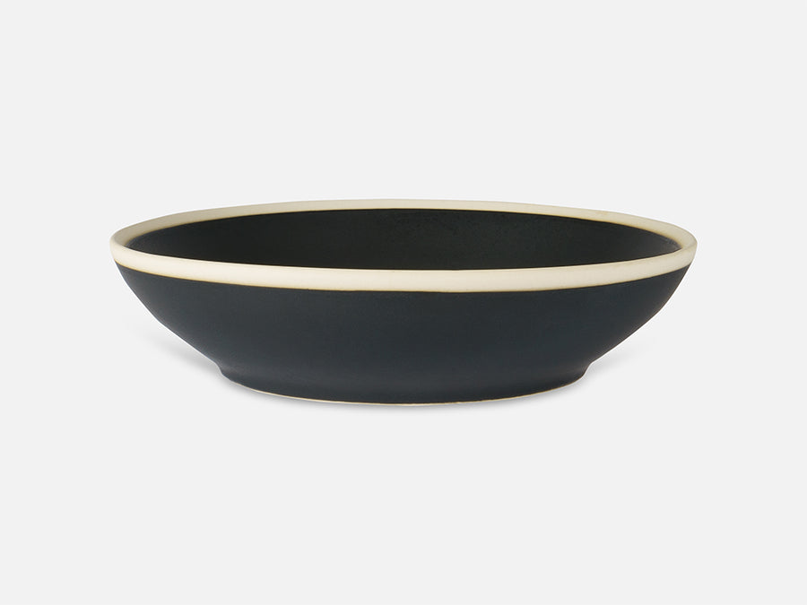 Flat Ceramic Bowl with White Rim // Black </br> Small