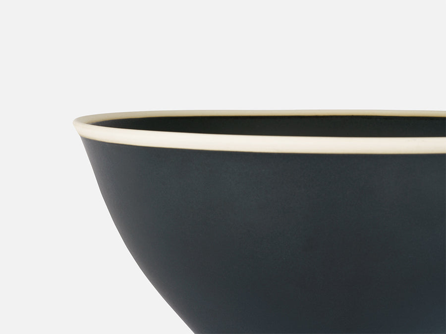 Salad Ceramic Bowl with White Rim // Black