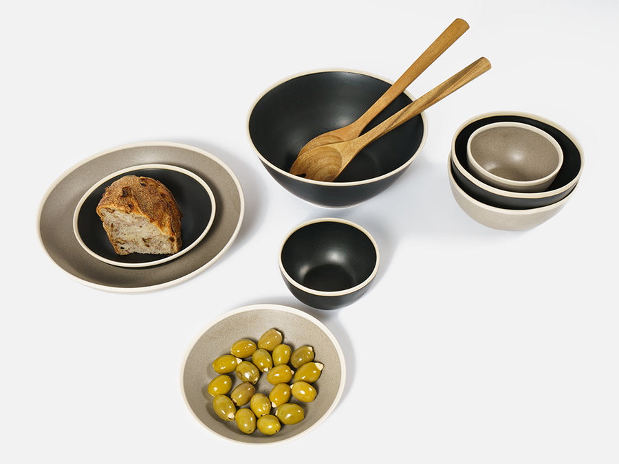 Salad Ceramic Bowl with White Rim // Black
