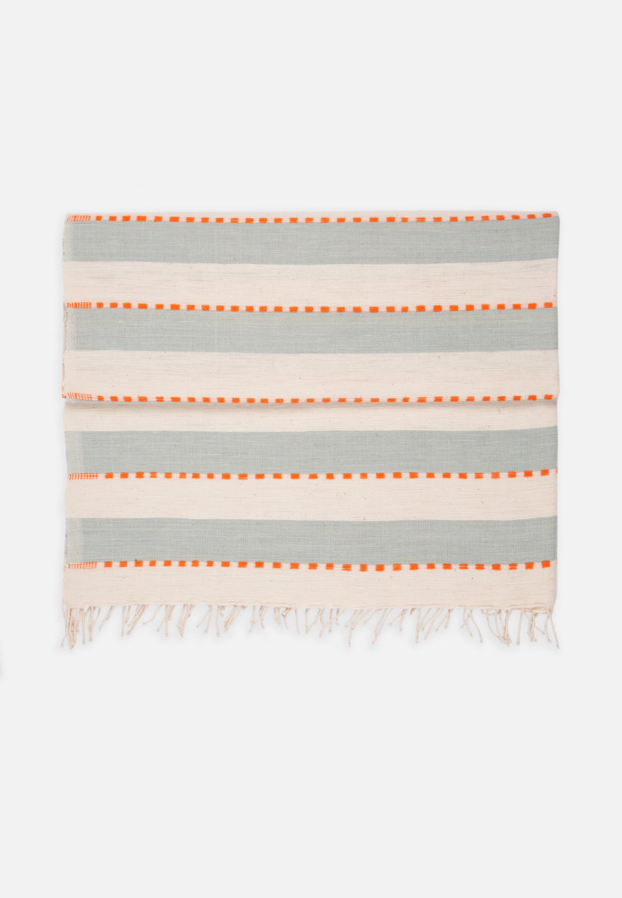 Hand-Woven Cotton Towel with Stripes // Blue-Natural-Orange