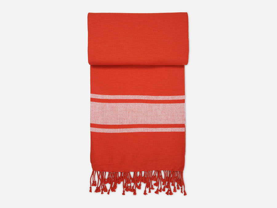 Cotton Towel with Fringes // Red-White