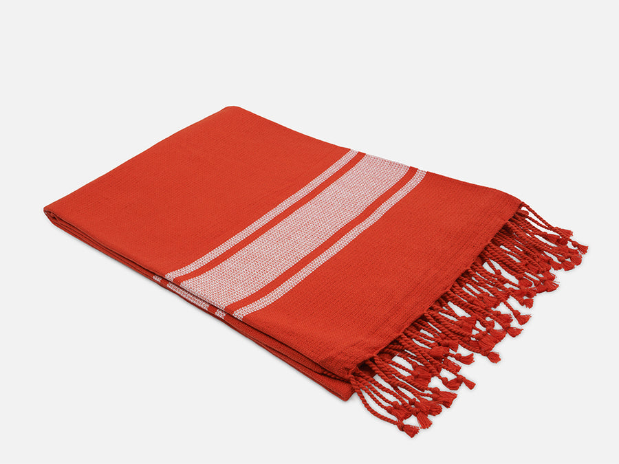Cotton Towel with Fringes // Red-White