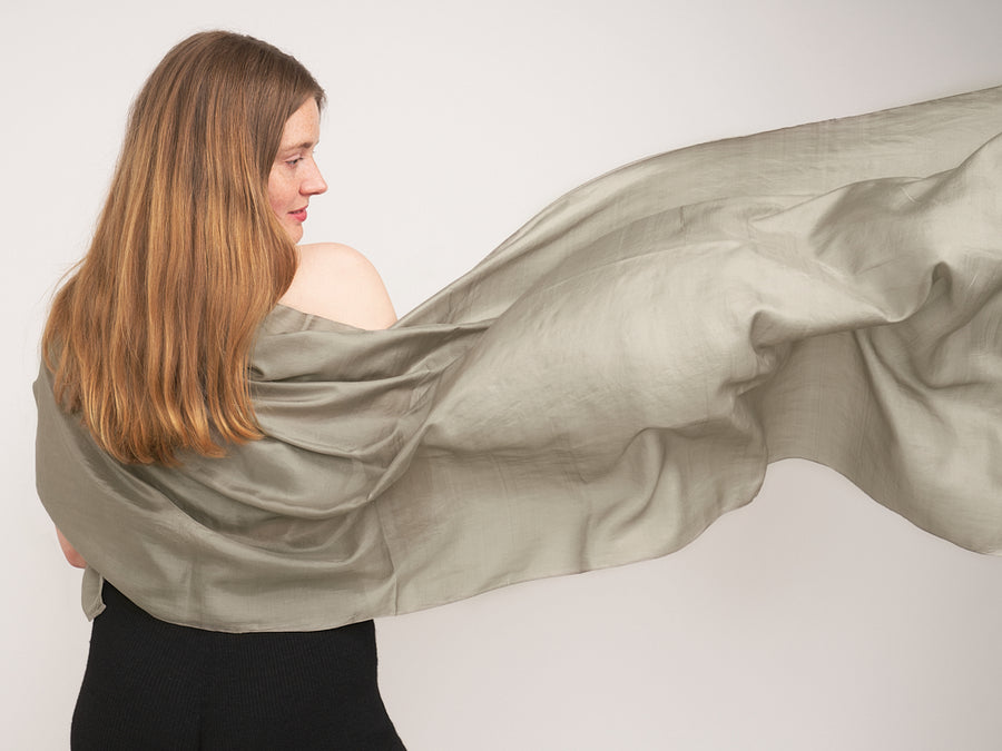 Long Silk Scarf // Grey-Olive