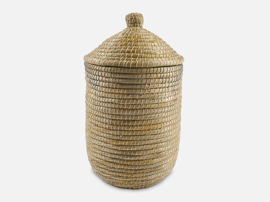 Round Laundry Basket with Lid // Natural-Grey