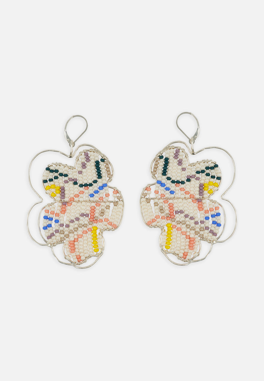 FOLKDAYS x SABINNA Funky Flower Glass Bead Dangle Earrings // Multi-Coloured