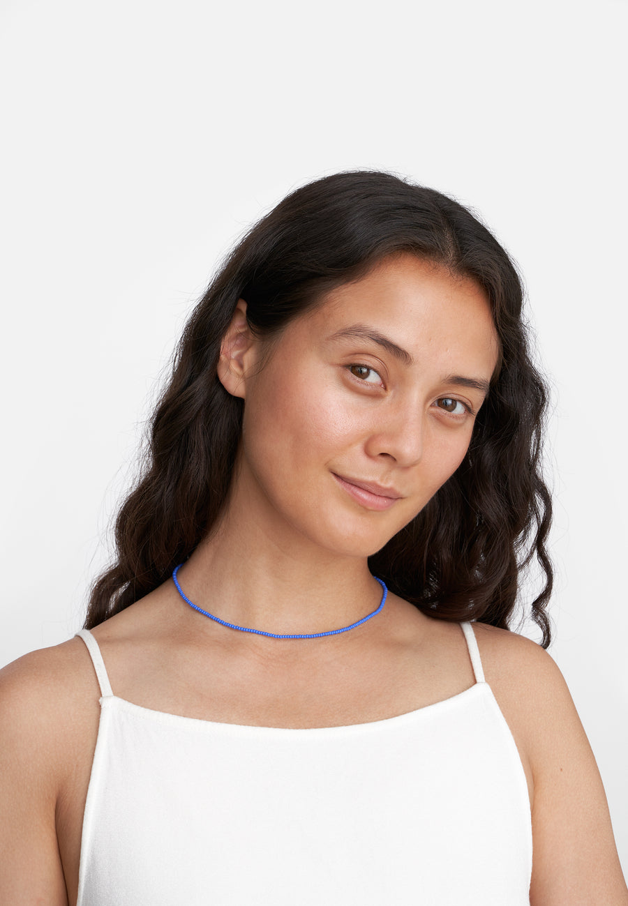Delicate Beaded Choker Necklace // Blue