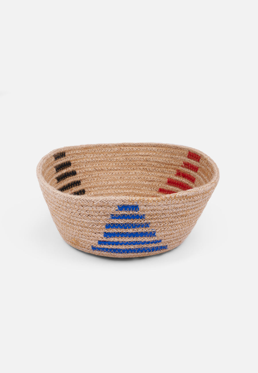 Flat Jute Basket with Stripes // Small