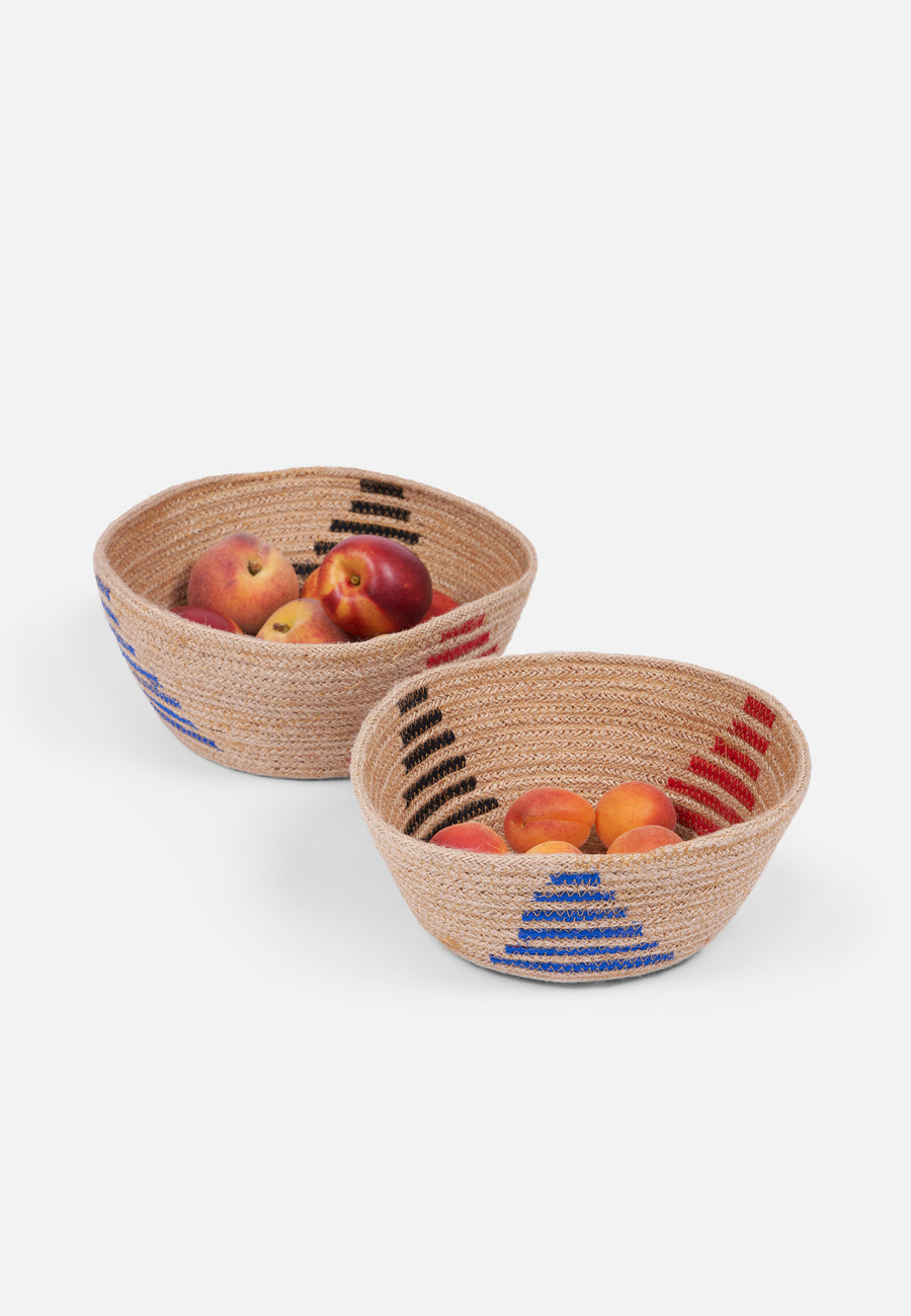 Flat Jute Basket with Stripes // Small