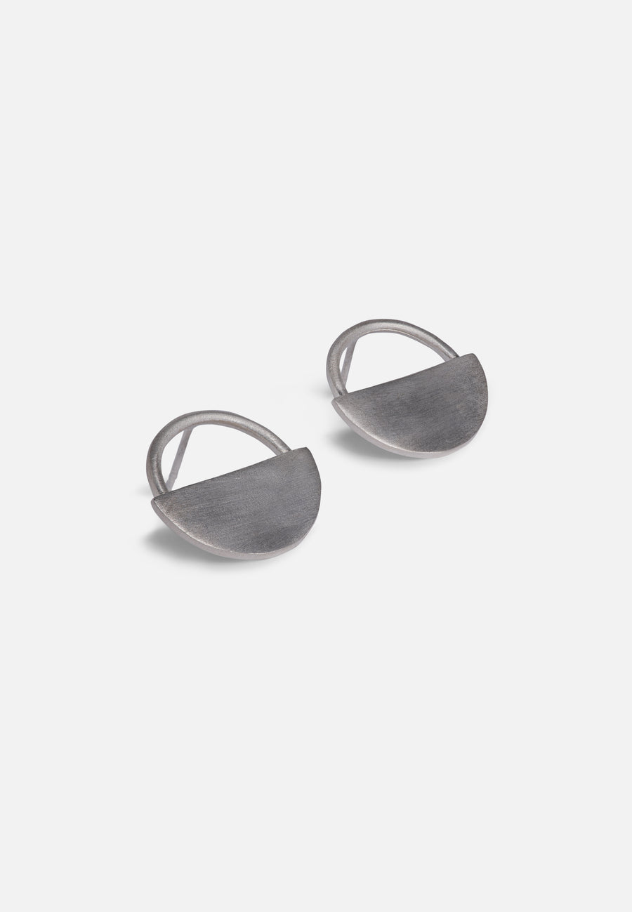 Geometric Half Moon Earrings // Silver // Small