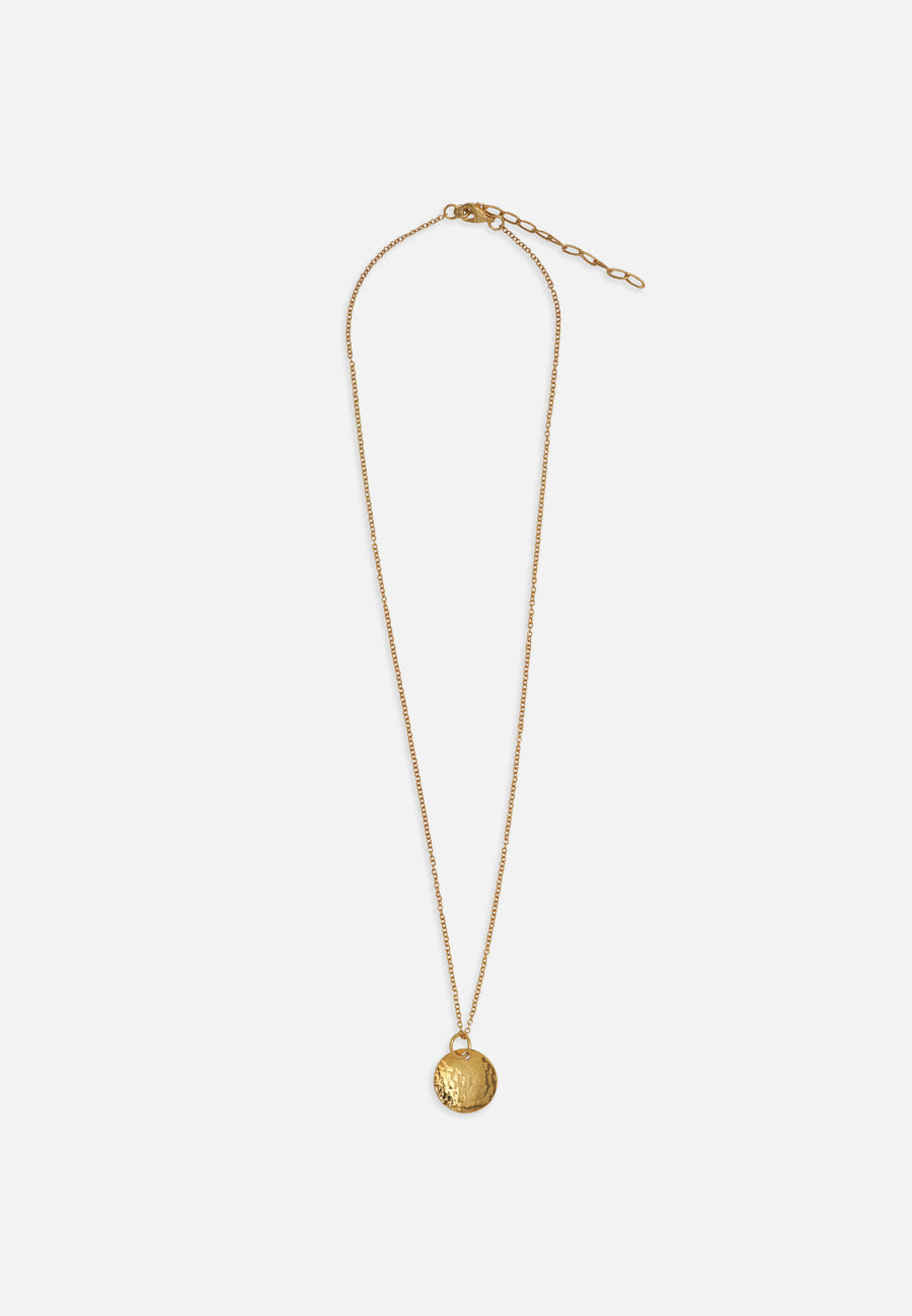 Necklace with Hammered Circle Pendant // Gold