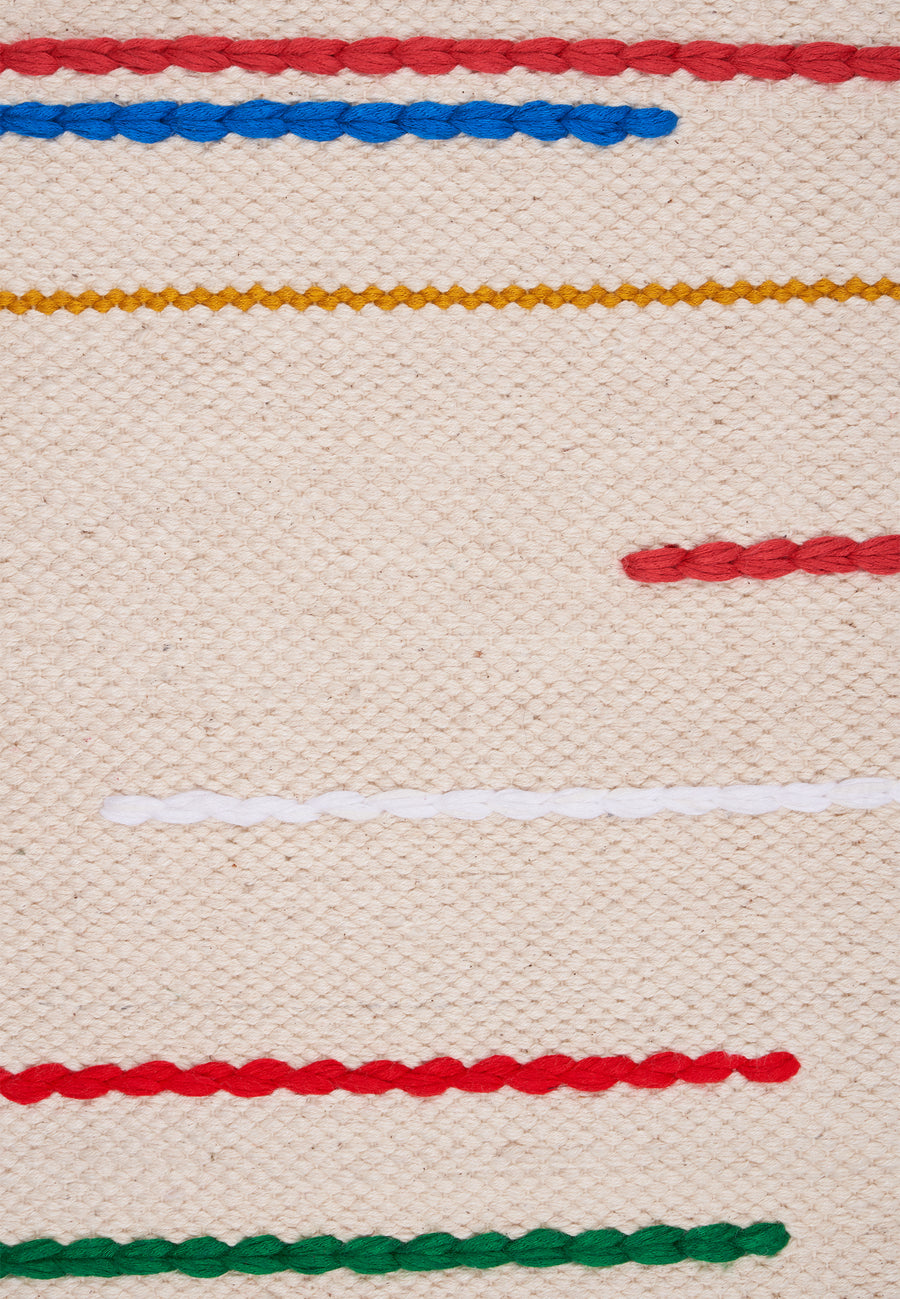 Plain Carpet with Embroidered Stripes // Light Beige