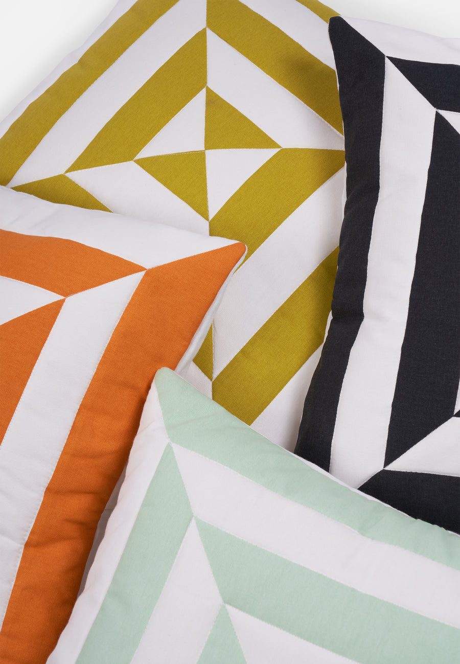 Quilted Cushion Cover with Abstract Pattern // Orange-White