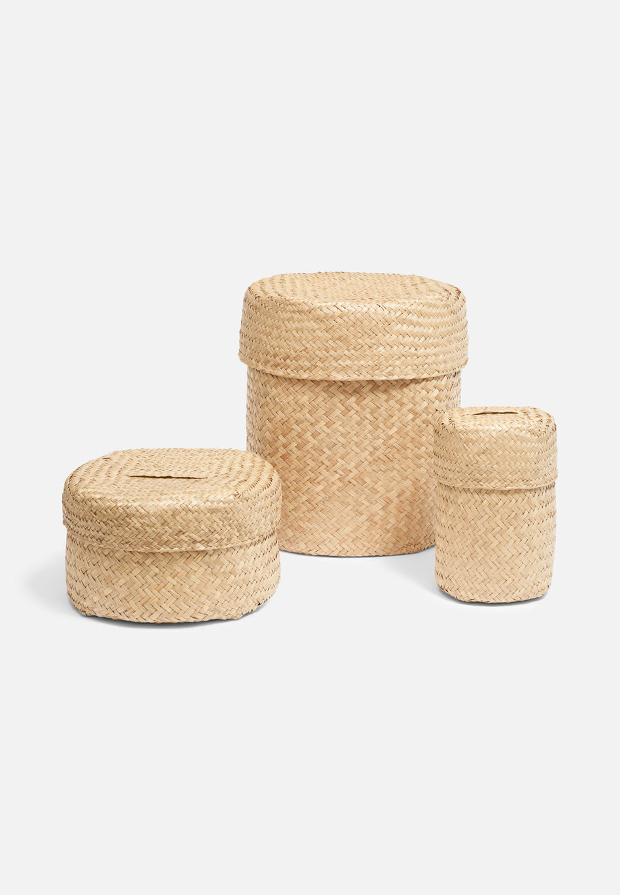 Round Seagrass Woven Storage Basket with Lid // Big