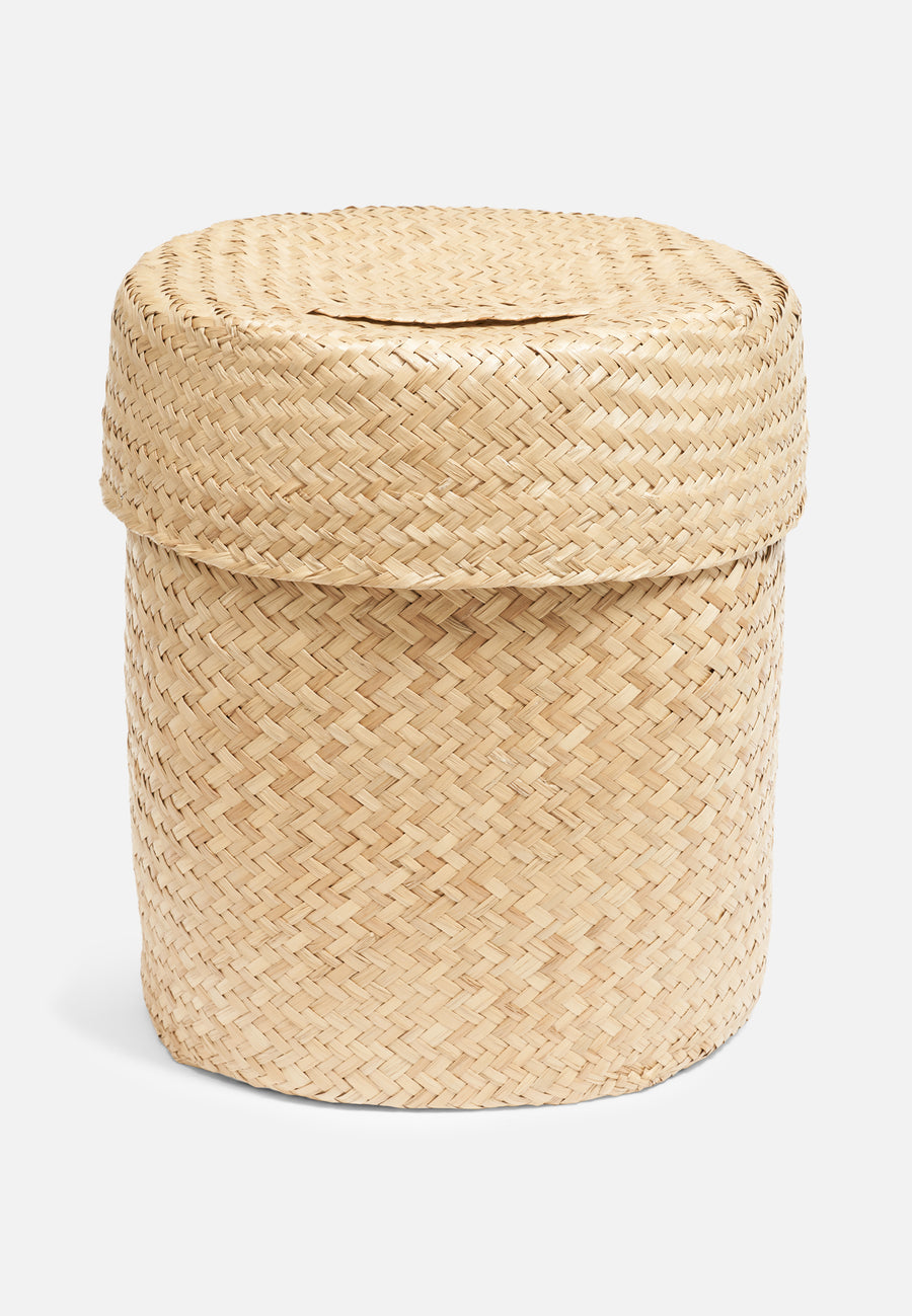 Round Seagrass Woven Storage Basket with Lid // Big