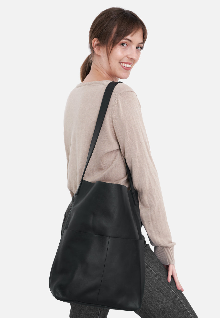 Shoulder Bag with Two Exterior Pockets // Black