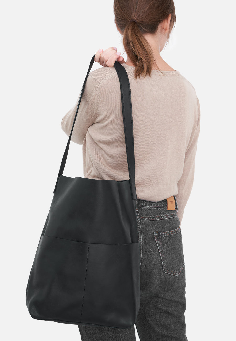 Shoulder Bag with Two Exterior Pockets // Black