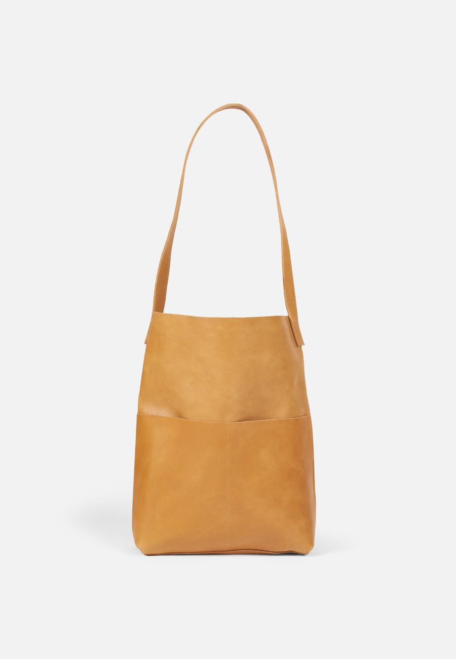 Shoulder Bag with Two Exterior Pockets // Camel