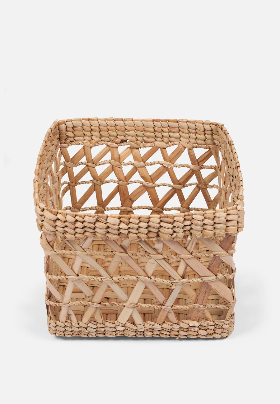 Square Shaped Open Weave Hogla Basket // Set of 3