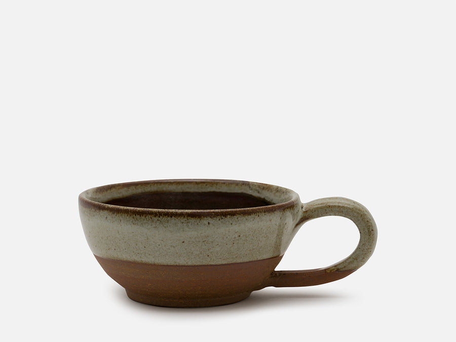 Round Two-Tone Ceramic Tea Cup with Handle // Beige-Brown