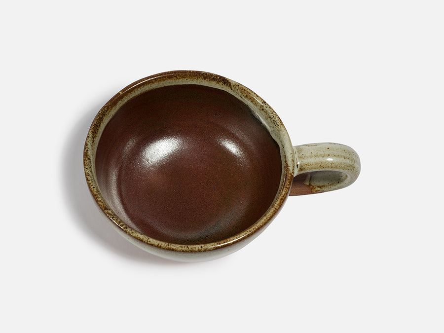 Round Two-Tone Ceramic Tea Cup with Handle // Beige-Brown